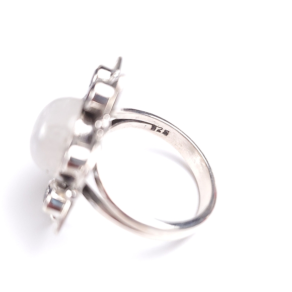 925 Sterling Silver Rainbow Moonstone and Iolite Flower Ring Size 7.5 - Picture 11 of 16